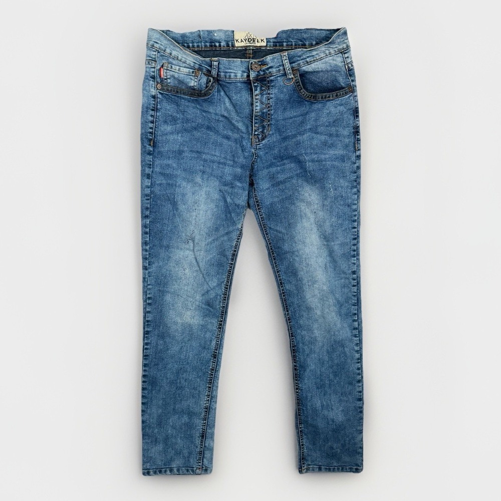 Kayden.K LA Jeans Mens 34x32 Tapered Slim Stretch Denim Faded Blue